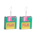 Retro floppy disk acrylic dangle earrings with cute colorful design for daily wear. - Floppy Disk Style (Number 7)