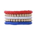 Set van stapelbare rood witte blauwe armbanden met platte kralen en gouden ballen voor dames. - Armband Stijl 1 Vijf lagen Gestaapeld