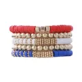 Patriottische rood witte en blauwe kralen armbanden set met gouden accenten en stijlen. - Armband Stijl 2 Meerlagig Kleurblok