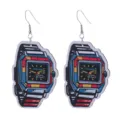 Retromode elektronische Uhr Holz Ohrringe, bunte übergroße Statement Ohrhänger Damen. - Stil 13 Digitale Uhr