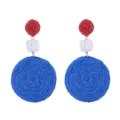 Rood wit en blauw raffia geweven statement oorbellen handgemaakte patriottische zomer oorbellen - Stijl 5 Geweven Schijf Hanger Oorbellen