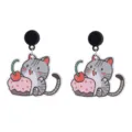 Lindos pendientes de tuerca de gato gris acrílico cupcake regalo joyería divertida chic - Estilo 5 (Gato Pastel Cereza)