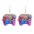 Retro Spielkonsole Ohrringe, buntes Holz Neuheit Schmuck, detailierte Nahaufnahme Ansicht. - Stil 8 Spielkonsole