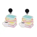 Acrylic book stack and coffee cup drop earrings for teacher graduation gifts daily wear - Books and Coffee Cup (E2024-47)