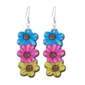 Bunte hölzerne Blumen Ohrhänger im Vintage-Stil, leicht und modisch für die Damen. - Stil 12 Gestaffelte Blume