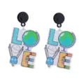Colorful acrylic teacher theme earrings with globe ruler crayon love design for school season. - LOVE Letter Combination (E2024-47)