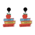 Colorful acrylic teacher theme book apple dangles earrings for graduation season gifts - Subject Books and Apple Style (E2024-47)