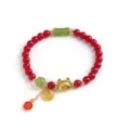 Rotes Perlenarmband aus Kristall mit gruenem Jade und goldenem Drachen Amulett. - Stil 3 (Nummer 3)
