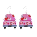 Valentinstag rosa Lkw Liebe Holz Ohrringe süße kreative Feiertag Schmuck Geschenk für Damen. - Rosa Auto Mit Herz LOVE Banner Stil (6号)
