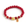 Rotes Perlenarmband mit goldenem Drachen-Teigtaschen-Anhänger Glücksperlen Drachenjahr - Stil 5 (Nr. 5)