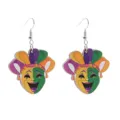 Karneval Harlekin Maske Holz Ohrringe festliche Party Schmuck hängende Ohrringe für Damen - Stil 9 (Joker Maske)