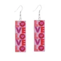 Rosa hölzerne rechteckige Love-Buchstaben Druck Ohrhänger für Valentinstag Geschenk. - Rosa Vertikaler LOVE Streifen Stil (13号)