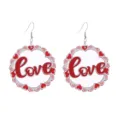 Holz Liebe Herz Ohrhänger Detailansicht, rote Schrift romantischer Feiertag Schmuck Design. - Rundes Hohles LOVE Flügel Herz Stil (14号)