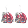 Fantasy sleeping red dragon on books wooden earrings creative book lover drop earrings - Red Dragon Book Stack (No.6)