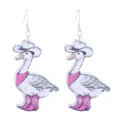 Cute cartoon goose earrings with cowboy hat and pink boots, playful drop dangle jewelry. - Goose in Cowboy Boots (No.9)