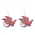 Fantasy dragon and books wooden drop earrings for back to school book lovers college style. - Dragon and Bookshelf (No.3)