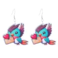 Detailed close-up view of cute cartoon bird dangles with love letter design for everyday wear. - Cartoon Bird with Letter (No.8)