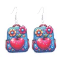 Cute cartoon backpack wooden dangle earrings with red apple design, perfect for school style. - Preppy Backpack Design (No.7)