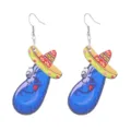 Lustige mexikanische Sombrero blaue Auberginen Holz Ohrringe Party Schmuck fur Damen Geschenke - Auberginenstil (5)