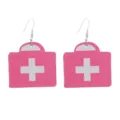 Orecchini pendenti in legno a forma di cassetta medica rosa con croce bianca, gioielli infermiera. - Stile Cassetta di Pronto Soccorso Rosa (No 11)