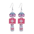 Cute nurse wooden drop earrings, medical theme stethoscope first aid long dangle jewelry - Nurse Hat And First Aid Kit Style