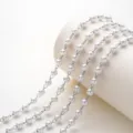 Pearl beaded chain detail for DIY jewelry making, elegant silver metal link with white faux pearls. - 3mm Bead Diameter-1 Meter / Silver Chain