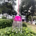 Rosa Cowboyhut Disco Kugel Auto Hängende Ornament Rückspiegel Niedliche Strass Deko - Strass Fuchsia Kuhmuster