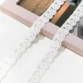 Detailed view of the white lace embroidery trim, delicate hollow mesh fabric for DIY crafts. - Basic Style (AC4980) / 1.9cm
