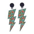 Detailed close-up of stylish sports rugby football lightning acrylic earrings with double-sided print. - Rugby Style (No. 1 Stud)