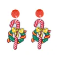 Christmas acrylic candy cane wreath earrings detail shot, festive holiday jewelry design. - Size 7