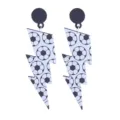Close-up detail of fashion soccer pattern lightning acrylic drop earrings for sports fans. - Football Style (No. 3 Stud)