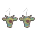 Sonnenblumen Kuhkopf Holzohrringe, Western Cowboy Stil Vintage Ohrhaenger fuer Damen. - Blauer Hintergrund Sonnenblume Stil (Stil 3)