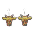 Retro westlicher Cowboy-Stil Holz Kuh Kopf Ohrringe mit lebendigem Sonnenblumenmuster. - Sonnenblumenmeer Stil (Stil 4)