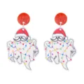 Christmas acrylic ghost earrings cute Santa hat holiday festival dangling jewelry gift - Size 9