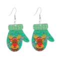 Weihnachten niedliche Rentier Handschuh Acryl Ohrringe festliche Hänge Schmuck Geschenke. - Stil 9 (Grüner Glitzer Elch Fäustling)