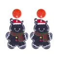 Christmas acrylic black cat gingerbread earrings, cute holiday glitter stud jewelry for women. - Size 10