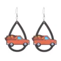 Herbst Thanksgiving Holz Tropfen Ohrringe mit orangefarbenem Auto und Ahornblatt Anhänger - Größe 16
