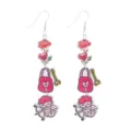 Valentinstag süße hängende Holzohrringe mit Amor und Herz Design für Frauen Party Mode. - Cupido & Rose Muster (Nr.12)