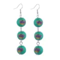 Lange carnaval kralen oorknopjes met groene ballen en paars gouden kroonprint voor feest. - Groene Kroon Stijl (2) / Groen