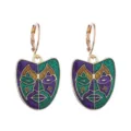 Boucles d'oreilles masque de carnaval tendance émail pailleté violet vert or fête - Style 4 (Masque de paillettes cerceau d'or)