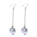 Silver disco ball dangle earring detail shot, vintage retro punk spherical drop pendant. - Silver Long Style