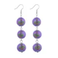 Lange kralen oorbellen met paarse ronde kralen en klassiek Mardi Gras driekleurig Fleur-de-lis motief. - Paarse Lelie Stijl (3) / Paars