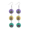 Lange carnaval orenhangers met paarse gele groene kralen voor feest en vrolijke optocht. - Houten Stijl Multi-Patroon (4) / Gemengde Kleuren