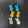 Osterhase Ohrringe mit dreifachen bunten Glitzer Acryl Anhängern für Damen und Mädchen. - Dreifach Verbundener Hasenstil / Dreifache Kette Nummer 1
