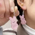 Süße rosa Glitzer Hase Acryl Ohrringe für Damen, süßer Oster Baumel Schmuck Geschenke. - Einzelner Hasenstil / Rosa