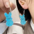 Blaue Glitzer Acryl Hase Ohrringe für Damen, süße Osterschmuck Hängeohrringe Modeschmuck. - Einzelner Hasenstil / Blau