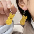 Goldene Glitzer Acryl Hase Ohrringe süße Tier Baumel Ohrringe Mode Schmuck Damen - Einzelner Hasenstil / Goldgelb