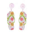Sparkly glitter acrylic flip flop earrings for summer beach party and daily wear - Style 2 (Pink Sun Flower)