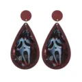 Halloween spooky ghostface wooden teardrop earrings, scary movie festival party jewelry. - Size 4
