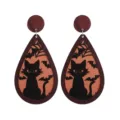Halloween black cat wooden drop earrings, cute bat pattern festive party jewelry accessories. - No. 2